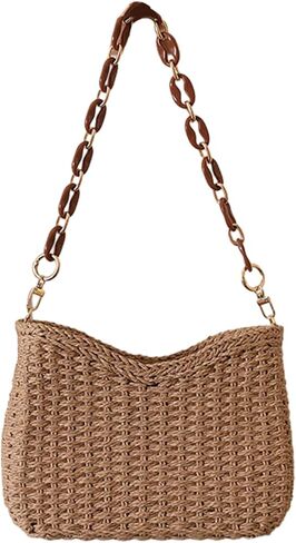 EROUGE 2024 Straw Handbag Summer Beach Crossbody Bag for Women Woven Shoulder Purse with Chain in Saudi Arabia