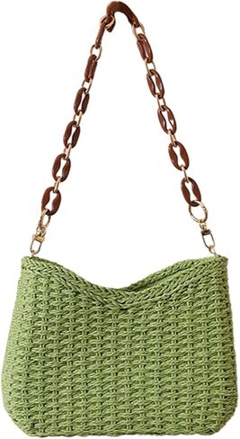 EROUGE 2024 Straw Handbag Summer Beach Crossbody Bag for Women Woven Shoulder Purse with Chain in Saudi Arabia