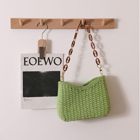 EROUGE 2024 Straw Handbag Summer Beach Crossbody Bag for Women Woven Shoulder Purse with Chain in Saudi Arabia