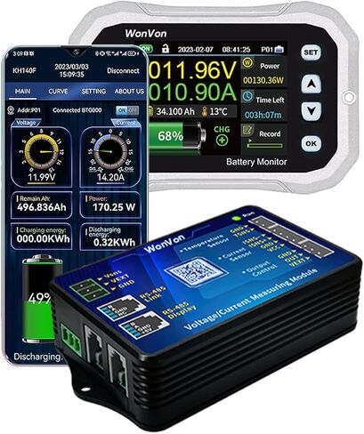 شاشة ذكية للبطارية مع تحويلة، بطارية لاسلكية 400 أمبير 0 فولت - 120 فولت مع شاشة طاقة شمسية للوحة الطاقة الشمسية لعربة الجولف للدراجات النارية RV، الفولتميتر للطاقة بنسبة مئوية من السعة in Kuwait