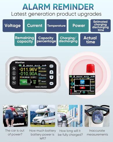 شاشة ذكية للبطارية مع تحويلة، بطارية لاسلكية 400 أمبير 0 فولت - 120 فولت مع شاشة طاقة شمسية للوحة الطاقة الشمسية لعربة الجولف للدراجات النارية RV، الفولتميتر للطاقة بنسبة مئوية من السعة in Kuwait