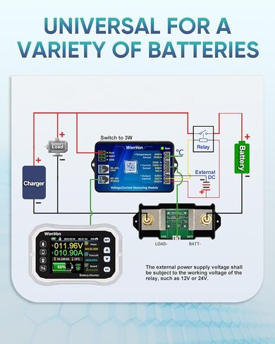شاشة ذكية للبطارية مع تحويلة، بطارية لاسلكية 400 أمبير 0 فولت - 120 فولت مع شاشة طاقة شمسية للوحة الطاقة الشمسية لعربة الجولف للدراجات النارية RV، الفولتميتر للطاقة بنسبة مئوية من السعة in Kuwait