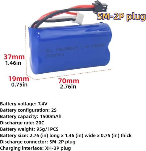 2PCS 7.4V 1500mah High-Rate Lithium Battery for H103 H105 H101 T2 Syma S033G UDI U12A QS 8019 8004 High-Speed RC Boat Spare Battery in Kuwait