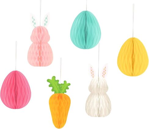 NICROHOME 6 قطع زينة شجرة عيد الفصح، ورق معلق على شكل قرص العسل وبيض الأرانب للمنزل في الهواء الطلق وساحة الفصل الدراسي ونافذة ديكور حفلات عيد الفصح in Kuwait