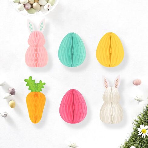 NICROHOME 6 قطع زينة شجرة عيد الفصح، ورق معلق على شكل قرص العسل وبيض الأرانب للمنزل في الهواء الطلق وساحة الفصل الدراسي ونافذة ديكور حفلات عيد الفصح in Kuwait