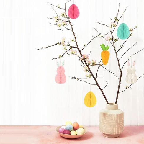 NICROHOME 6 قطع زينة شجرة عيد الفصح، ورق معلق على شكل قرص العسل وبيض الأرانب للمنزل في الهواء الطلق وساحة الفصل الدراسي ونافذة ديكور حفلات عيد الفصح in Kuwait