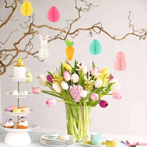 NICROHOME 6 قطع زينة شجرة عيد الفصح، ورق معلق على شكل قرص العسل وبيض الأرانب للمنزل في الهواء الطلق وساحة الفصل الدراسي ونافذة ديكور حفلات عيد الفصح in Kuwait