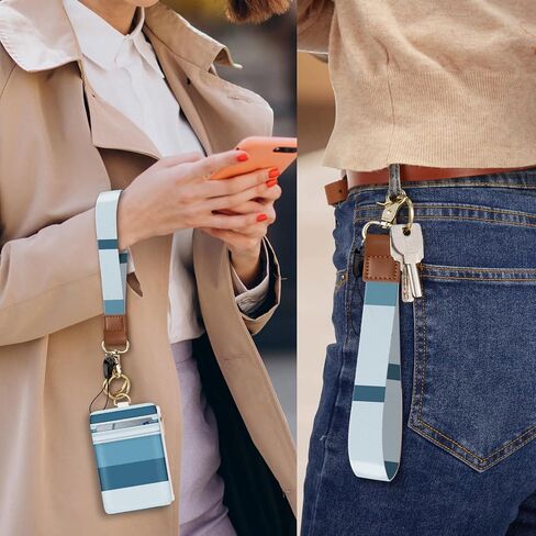 Plifal Lanyards for Keys Wristlet Keychain Wrist Lanyard Wallet for Women Geometry Stripe Wristlet Strap for Car Keys Blue Cute Short Small Wrist Key Holder Key Chain Strap in Saudi Arabia