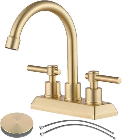 Modern 2 Handle 4 Inch Centerset Brushed Gold Bathroom Faucet,Lavatory Swivel Spout Vanity Bathroom Sink Faucet with Water Supply Lines & Pop-up Drain in Saudi Arabia