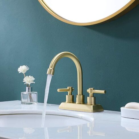 Modern 2 Handle 4 Inch Centerset Brushed Gold Bathroom Faucet,Lavatory Swivel Spout Vanity Bathroom Sink Faucet with Water Supply Lines & Pop-up Drain in Saudi Arabia