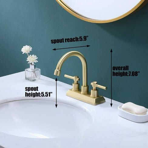 Modern 2 Handle 4 Inch Centerset Brushed Gold Bathroom Faucet,Lavatory Swivel Spout Vanity Bathroom Sink Faucet with Water Supply Lines & Pop-up Drain in Saudi Arabia
