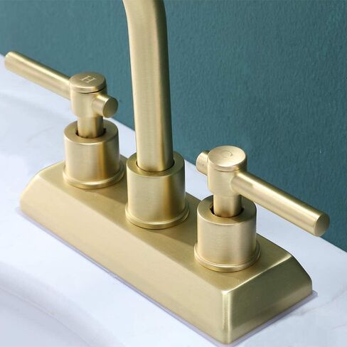 Modern 2 Handle 4 Inch Centerset Brushed Gold Bathroom Faucet,Lavatory Swivel Spout Vanity Bathroom Sink Faucet with Water Supply Lines & Pop-up Drain in Saudi Arabia