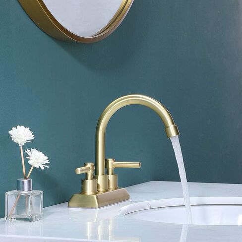 Modern 2 Handle 4 Inch Centerset Brushed Gold Bathroom Faucet,Lavatory Swivel Spout Vanity Bathroom Sink Faucet with Water Supply Lines & Pop-up Drain in Saudi Arabia