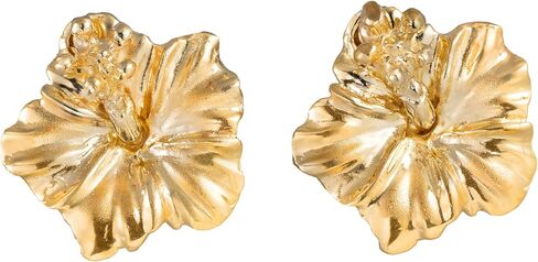 أقراط زهرة الكركديه هاواي من الذهب الأصفر الخالص عيار 14 قيراط، خالية من النيكل ولا تسبب الحساسية للبشرة الحساسة، للأم والابنة، يتضمن صندوق هدايا in Kuwait