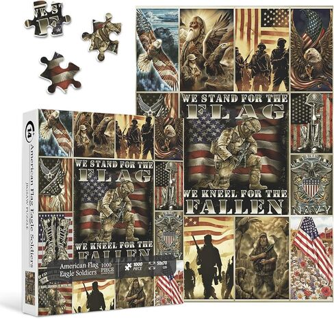 American Flag Eagle Soldiers Puzzles for Adults, Vintage United States Freedom Eagle Military Jigsaw Puzzles 1000 Pieces, Patriotic Solidiers Puzzles as Home Decoration in Saudi Arabia