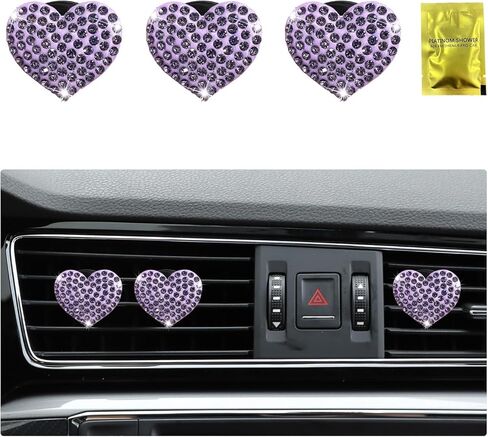 3 PCS Bling Car Air Vent Clips, Crystal Heart Shaped Auto Air Conditioning Outlet Clip, Rhinestone Air Freshener for Women Girls, Sparkly Vehicle Interior Decor Accessories(Blue) in Kuwait