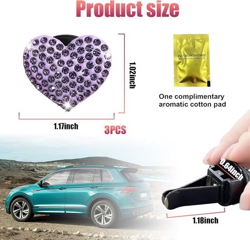 3 PCS Bling Car Air Vent Clips, Crystal Heart Shaped Auto Air Conditioning Outlet Clip, Rhinestone Air Freshener for Women Girls, Sparkly Vehicle Interior Decor Accessories(Blue) in Kuwait