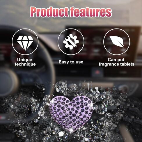 3 PCS Bling Car Air Vent Clips, Crystal Heart Shaped Auto Air Conditioning Outlet Clip, Rhinestone Air Freshener for Women Girls, Sparkly Vehicle Interior Decor Accessories(Blue) in Kuwait