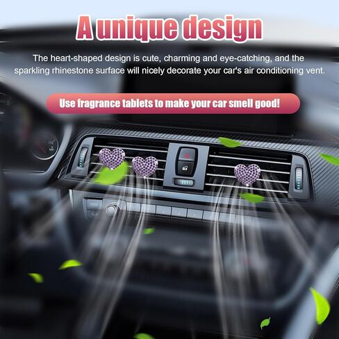 3 PCS Bling Car Air Vent Clips, Crystal Heart Shaped Auto Air Conditioning Outlet Clip, Rhinestone Air Freshener for Women Girls, Sparkly Vehicle Interior Decor Accessories(Blue) in Kuwait