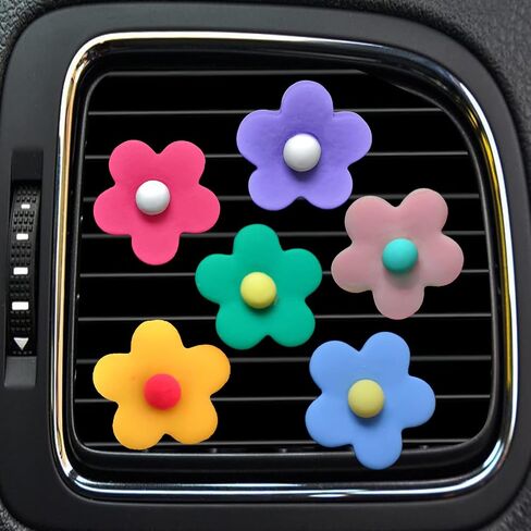 6 Pieces Car Decoration Flower Cute Car Vent Clips, Air Conditioning Outlet Clip, Dashboard Decorations, Car Accessories for Women Interior Decor (Daisy flower) in Saudi Arabia