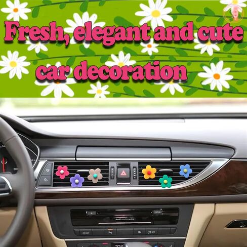 6 Pieces Car Decoration Flower Cute Car Vent Clips, Air Conditioning Outlet Clip, Dashboard Decorations, Car Accessories for Women Interior Decor (Daisy flower) in Saudi Arabia