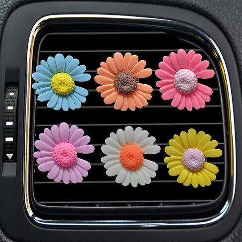 6 Pieces Car Decoration Flower Cute Car Vent Clips, Air Conditioning Outlet Clip, Dashboard Decorations, Car Accessories for Women Interior Decor (Daisy flower) in Saudi Arabia
