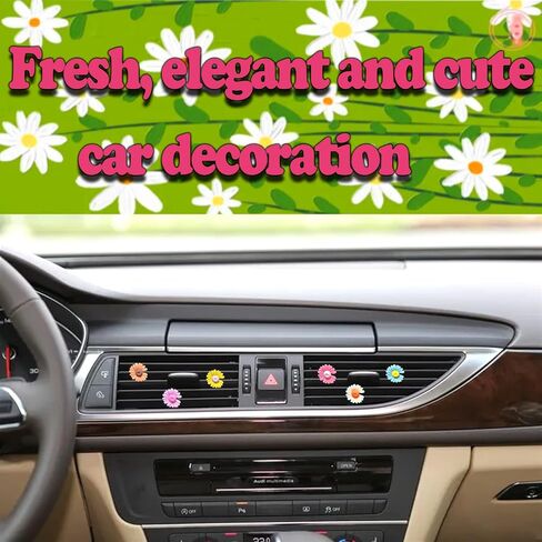 6 Pieces Car Decoration Flower Cute Car Vent Clips, Air Conditioning Outlet Clip, Dashboard Decorations, Car Accessories for Women Interior Decor (Daisy flower) in Saudi Arabia