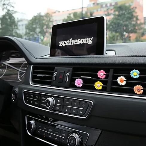 6 Pieces Car Decoration Flower Cute Car Vent Clips, Air Conditioning Outlet Clip, Dashboard Decorations, Car Accessories for Women Interior Decor (Daisy flower) in Saudi Arabia