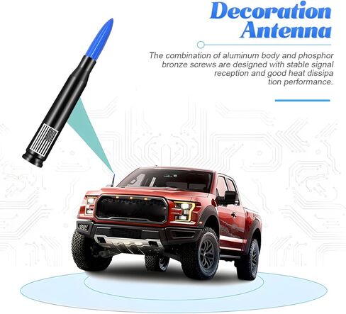 هوائي سيارة بعلم أمريكي، هوائي قصير لراديو AM/FM مقاس 5.5 بوصة مع محول 9 براغي وحلقتين مطاطيتين، هوائي ألومنيوم عالمي، ملحقات بديلة تلقائية لشاحنة الالتقاط SUV (أسود) in Kuwait