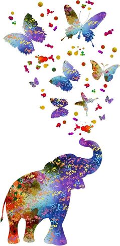 Creative Colorful Elephant Wall Decals Watercolor Butterfly Dots Wall Stickers DIY Removable Painting Ink Elephant Butterflies Wall Decor for Kids Girls Bedroom Living Room Nursery Decoration DT-093 in Saudi Arabia