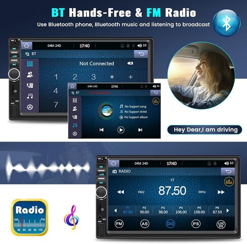 Double Din Car Stereo Apple Carplay Android Auto، شاشة لمس 7 بوصة، جهاز استقبال صوت السيارة بلوتوث مع كاميرا احتياطية، مشغل MP5 للسيارة مع EQ، وصلة مرآة، راديو FM، SWC/USB/TF/AUX+جهاز تحكم عن بعد in Kuwait