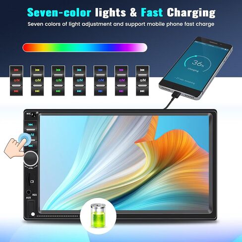 Double Din Car Stereo Apple Carplay Android Auto، شاشة لمس 7 بوصة، جهاز استقبال صوت السيارة بلوتوث مع كاميرا احتياطية، مشغل MP5 للسيارة مع EQ، وصلة مرآة، راديو FM، SWC/USB/TF/AUX+جهاز تحكم عن بعد in Kuwait