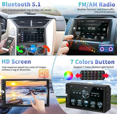 Podofo Car Stereo with Carplay Android Auto 7 Inch Double Din Car Radio Touchscreen Radio with Bluetooth/Backup Camera/FM Radio/Mirror Link + Microphone in Saudi Arabia