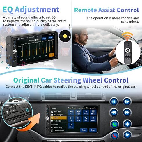 Podofo Car Stereo with Carplay Android Auto 7 Inch Double Din Car Radio Touchscreen Radio with Bluetooth/Backup Camera/FM Radio/Mirror Link + Microphone in Saudi Arabia