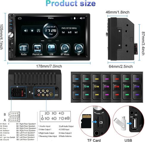 Podofo Car Stereo with Carplay Android Auto 7 Inch Double Din Car Radio Touchscreen Radio with Bluetooth/Backup Camera/FM Radio/Mirror Link + Microphone in Saudi Arabia