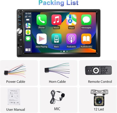 Podofo Car Stereo with Carplay Android Auto 7 Inch Double Din Car Radio Touchscreen Radio with Bluetooth/Backup Camera/FM Radio/Mirror Link + Microphone in Saudi Arabia