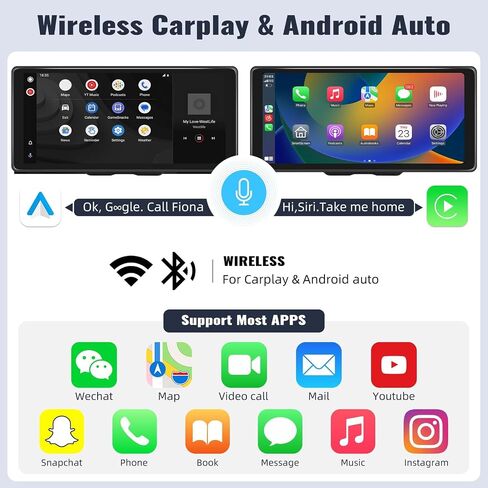 10.36 Inch Portable Car Stereo Full HD Touchscreen CarPlay Screen Support Wireless CarPlay Android Auto Bluetooth Hands-Free Backup Camera 64G Card Support Mirror Link, FM, GPS, Aux Input in Saudi Arabia