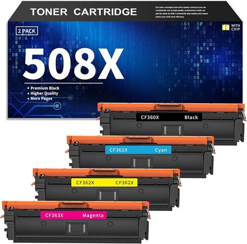بديل حبر 508X 508A لخرطوشة الحبر HP CF360X CF361X CF362X CF363X خرطوشة حبر ملونة عالية الإنتاجية لطابعة Laserjet Enterprise M552dn 553x 553dn MFP M577 (4 عبوات، أسود سماوي أرجواني أصفر) in Saudi Arabia