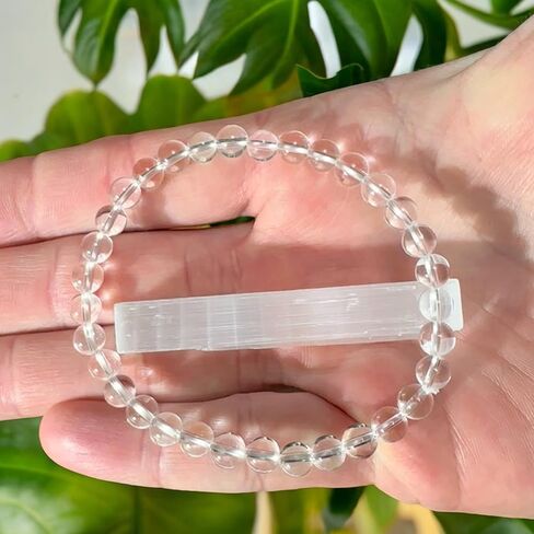 سوار كوارتز شفاف 6 مم مع سيلينيت مجاني للتنظيف، مجموعة أساور خرز كريستال كوارتز شفاف للنساء والرجال سوار كريستال مطاطي للشفاء الميتافيزيقي 7.25-7.50 بوصة in Kuwait