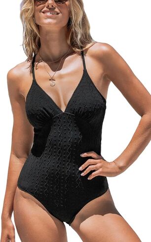 CUPSHE Women's One Piece Swimsuit Deep V Neck Crisscross Back Adjustable Straps Self Tie Bathing Suit Textured in Saudi Arabia