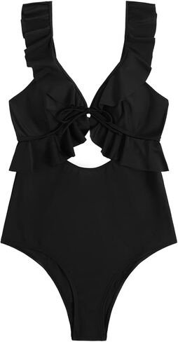 MakeMeChic Women's One Piece Swimsuit Cut Out Ruffle Tummy Control High Waist Bathing Suits in Saudi Arabia
