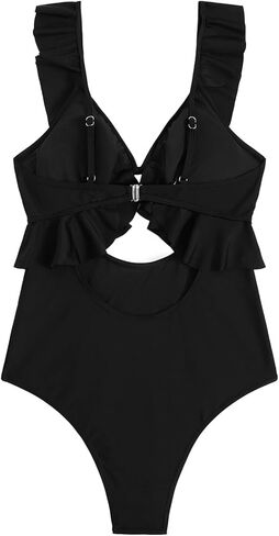 MakeMeChic Women's One Piece Swimsuit Cut Out Ruffle Tummy Control High Waist Bathing Suits in Saudi Arabia