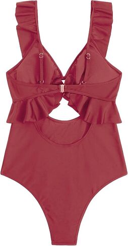 MakeMeChic Women's One Piece Swimsuit Cut Out Ruffle Tummy Control High Waist Bathing Suits in Saudi Arabia