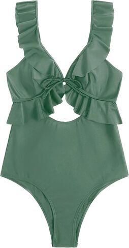 MakeMeChic Women's One Piece Swimsuit Cut Out Ruffle Tummy Control High Waist Bathing Suits in Saudi Arabia