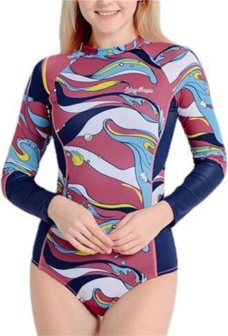 بدلة سباحة نسائية من قطعة واحدة بأكمام طويلة من BLUE MAGIC، بدلة سباحة للنساء، بدلة استحمام للنساء، بدلة سباحة بعامل حماية من الأشعة فوق البنفسجية 50+ in Kuwait