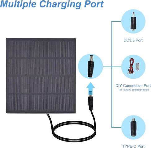 KBT 12V 3W Waterproof Solar Panel with Type-C Port & DC3.5mm Port & Adjustable Bracket, Portable Solar Charger for Rechargeable Battery, Hunting Camera Outdoor, Deer Game Feeder, Electric gate, Lamp in Saudi Arabia