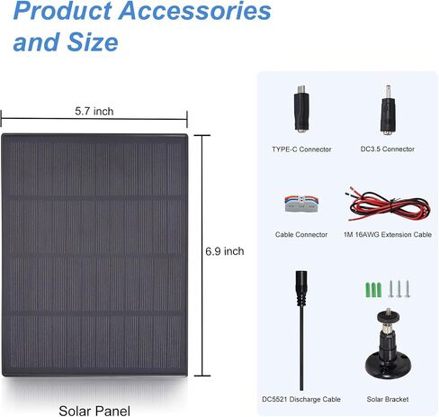 KBT 12V 3W Waterproof Solar Panel with Type-C Port & DC3.5mm Port & Adjustable Bracket, Portable Solar Charger for Rechargeable Battery, Hunting Camera Outdoor, Deer Game Feeder, Electric gate, Lamp in Saudi Arabia
