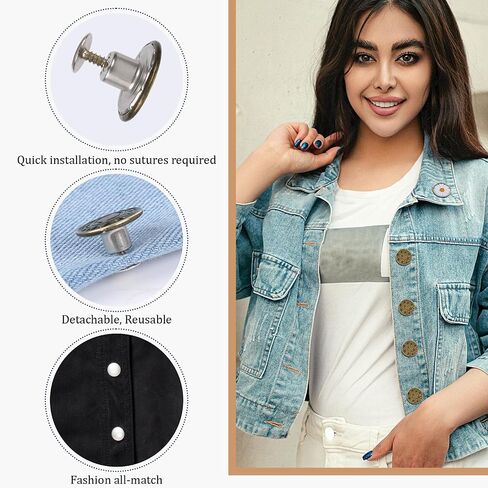 50 Pcs Buttons for Pants No Sew Buttons Replacement Jeans Buttons Metal for Loose Jeans Removable Instant Metal Buttons Instant Adjustable Metal Snap Denim Buttons Replacement Kit for Pants Jeans in Saudi Arabia