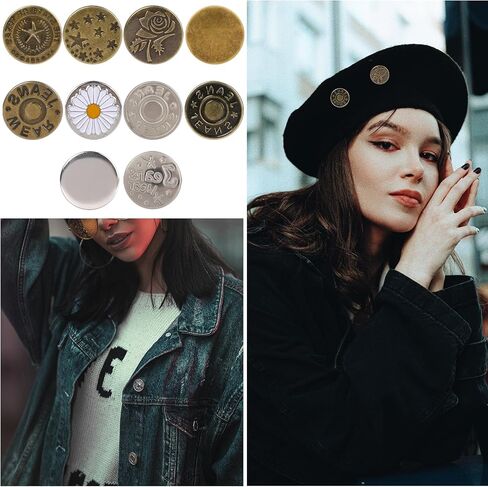 50 Pcs Buttons for Pants No Sew Buttons Replacement Jeans Buttons Metal for Loose Jeans Removable Instant Metal Buttons Instant Adjustable Metal Snap Denim Buttons Replacement Kit for Pants Jeans in Saudi Arabia