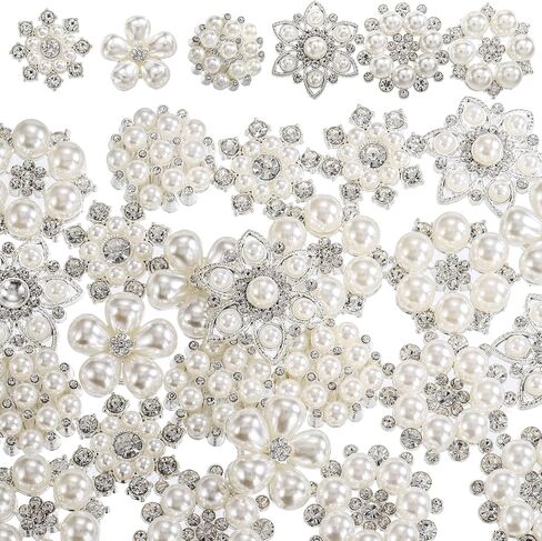 Frcctre 30 Pack Pearl Rhinestone Buttons, 6 Styles Embellishments Button Faux Pearl Button, Flat Back Flower Crystal Buttons for DIY Craft Jewelry Making Wedding Bridal Bouquet Party Home Decoration in Saudi Arabia